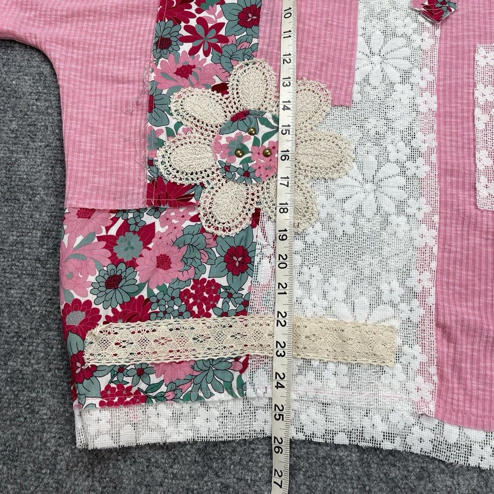 POL Patchwork Tunic Top Sz Medium Pink Floral Lac… - image 6